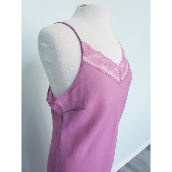 VTG 90s Ice Women's M Pink Purple Slip Dress Midi Gown Lingerie Lace Y2K Sheer - Picture 5 of 11